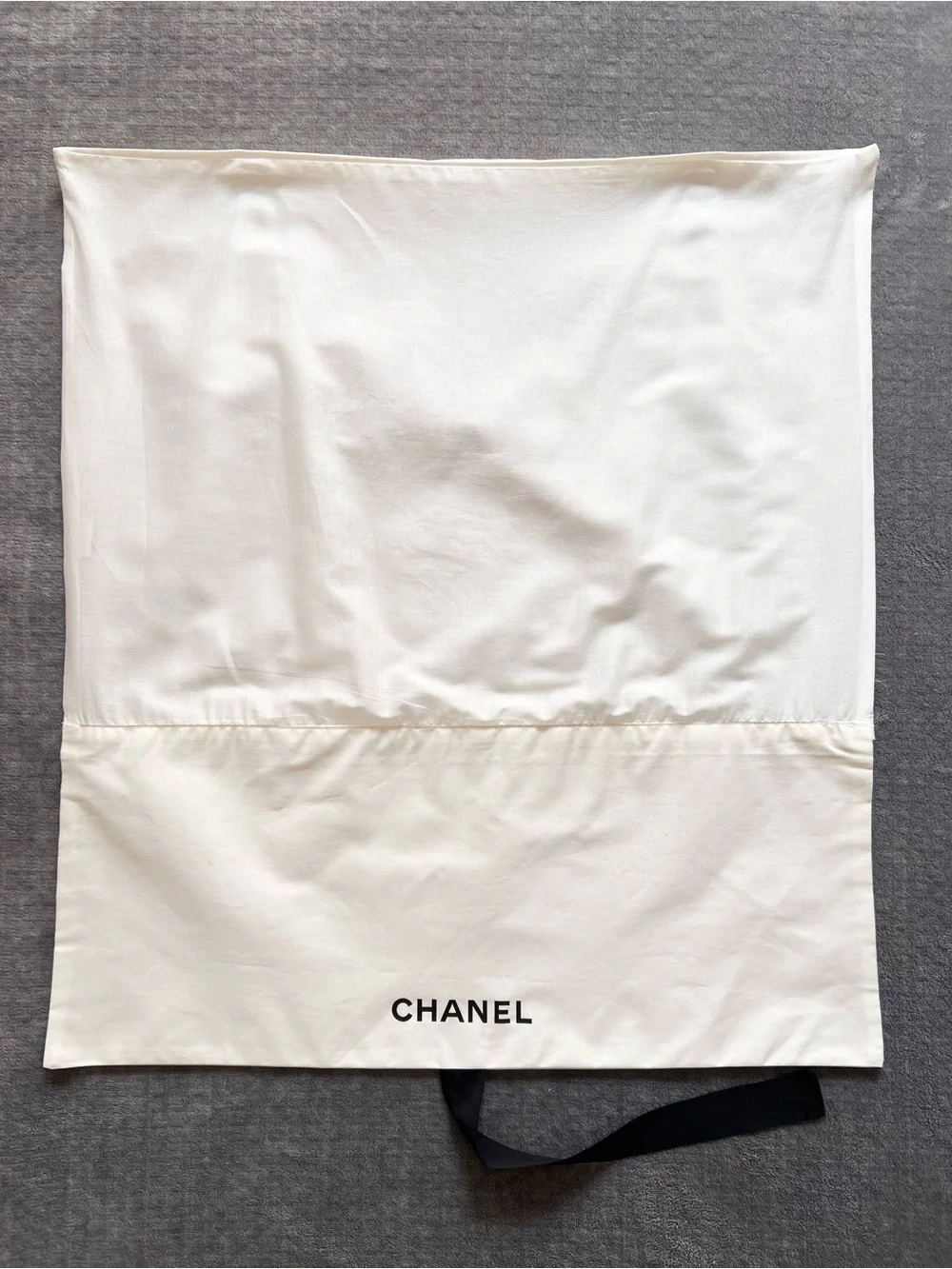 Chanel White Cotton Folder Dust Bag with Black Ribbon Ties Storage Large
